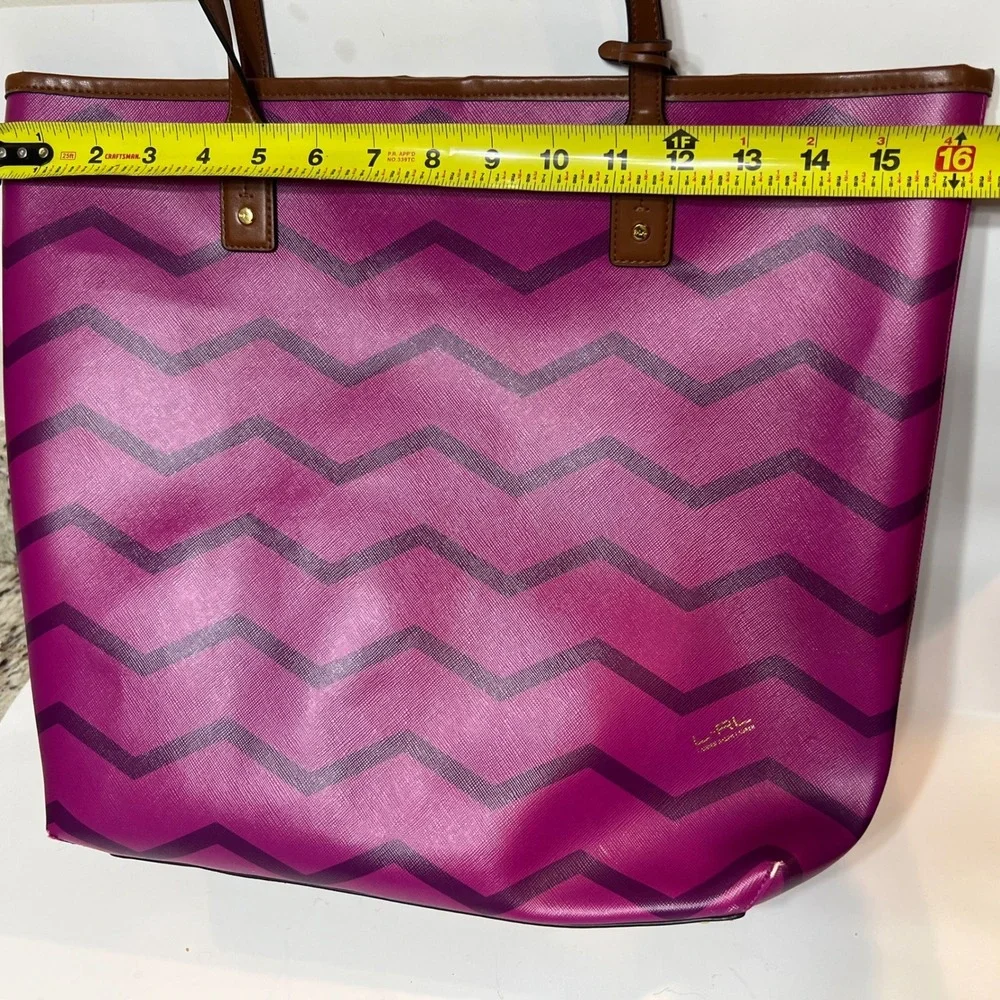Lauren Ralph Lauren Purple‎ Chevron Tote Bag Brown Straps Gold Hardware Large